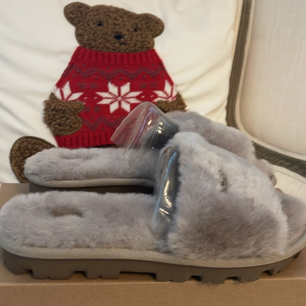 Grey Fuzzy UGG Slippers